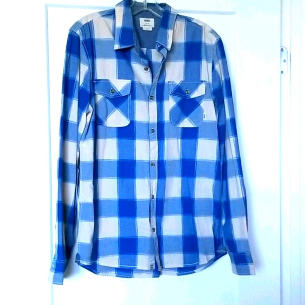 Vans Off The Wall Blue Plaid Long Sleeve Button Down Shirt New Size M
